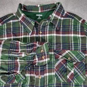 KingSize Flannel Long Sleeve Button Up Shirt Mens 3XL Big Green Plaid